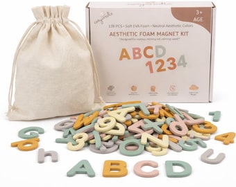 Letras y números magnéticos de espuma suave – 138 piezas. Juguete educativo Montessori ABC (3+).