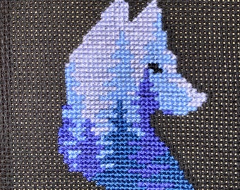 Handmade Wolf Cross Stitch Art | Animal Lover Gift (6x6in)
