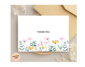 Afdrukbare dank u kaart Bloemen dank u kaart Blossom Flower dank u kaart Print thuis Bedankt kaart voor haar digitale download