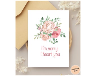 Afdrukbare Sorry-kaarten, schattige verontschuldigingskaart, boeketbloemen, Instant Download, vergeef me-kaart