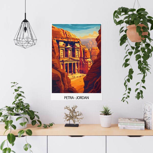 Beautiful Petra Art Poster, Unique moonlike red Landscape of Petra in southern Jordan