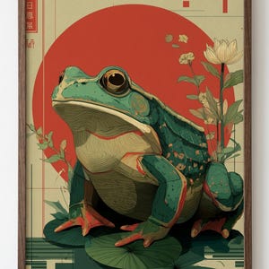 Japanese-Inspired Frog Vintage Style Poster