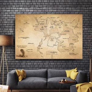 Stampa mappa di Arrakis, mappa del mondo di Dune su tela, poster mappa di Arrakis, mappa fantasy incorniciata, tela di film famosi, fantascienza, regalo per fan di Muad'dib