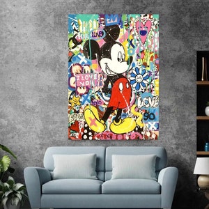 Mickey Mouse Canvas Print, Banksy Artwork, Banksy Mouse Canvas, Modern Canvas, Framed Canvas, Ready to Hang, Living Room Canvas, Wall Decor