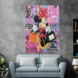 Tela graffiti di Topolino di Banksy, stampa su tela di lusso di Topolino, arredamento per la casa Pop Art, stampa di cartoni animati di moda, stampe artistiche da parete