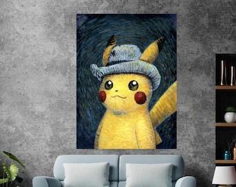 Van Gogh Pikachu Poster,van Gogh Pikachu Print Pikachu Van Gogh Ready to Hang Poster,van Gogh ...