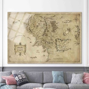 Wandbild, Glaskunst, Glas, Herr der Ringe Film Karte, Mittelerde Wanddekoration, Karte Wanddekoration, Weltkarte Wandkunst,