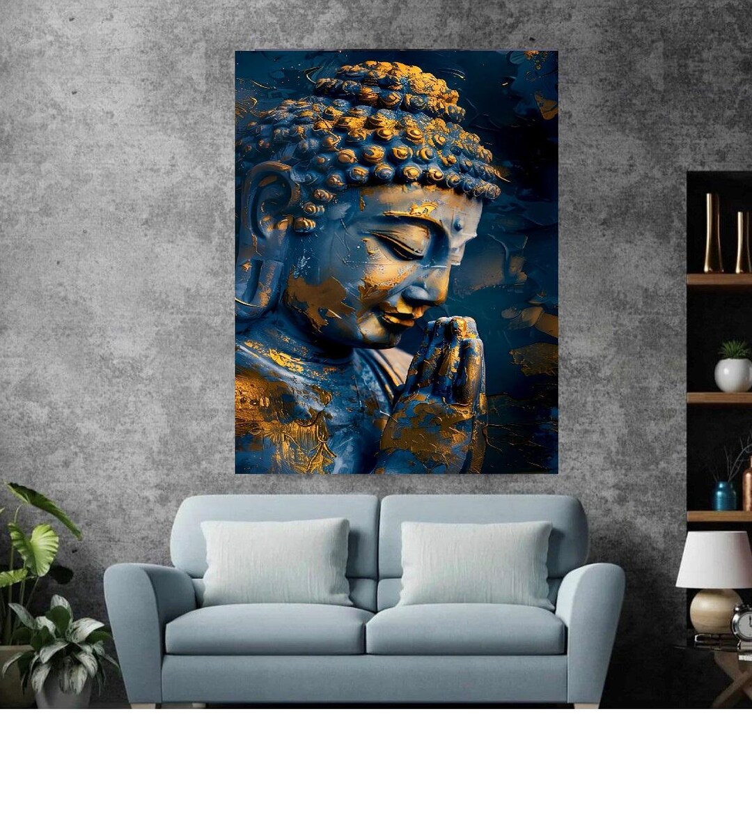 Blue and Gold Buddha Portrait: Religious Canvas Print Art - Etsy