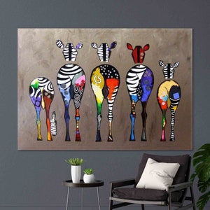 Banksy Zebra Art, Colorful Zebra Wall Art, Abstract Oil Painting on Canvas, Animals Prints, Zebra Abstract Canvas, Colorful Animal Wall Art