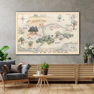Winnie the Pooh Map: 100 Acre Wood Canvas Hanging, Kids Nursery Art