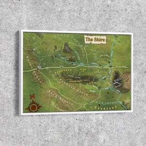 Map of Shire Print, Middle World Map Poster, Midlle Earth Map Canvas, Best Fantasy Map, Cartography Art, Lord in search of the ring