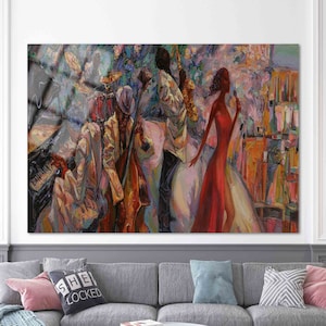 Jazz Musicians Tempered Glass Wall Art: Modern Music Painting