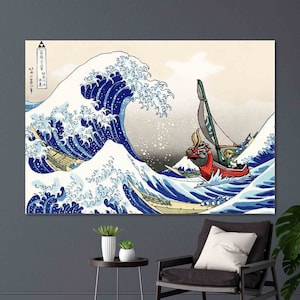 The Legend of Zelda Windwaker The Great Wave off Kanagawa Druck Wand Kunst Leinwand. Bedruckte glatte Oberfläche. Fertig zum Aufhängen