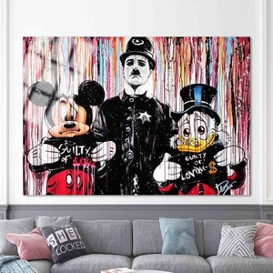 Tempered Glass Wall Art: Mickey, Charlie Chaplin, and Scrooge