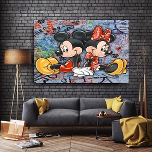 Banksy Mickey Mouse Graffiti Canvas, Impresión de lienzo de Mickey Mouse de lujo, Decoración del hogar de arte pop, Impresión de dibujos animados de moda, Impresiones de arte de pared