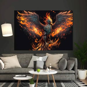 Flaming Phoenix Fantasy Painting, Canvas Painting Wall Art, Art Wall Painting for Gift, Bedroom, Office, Living Room, Wall Decor