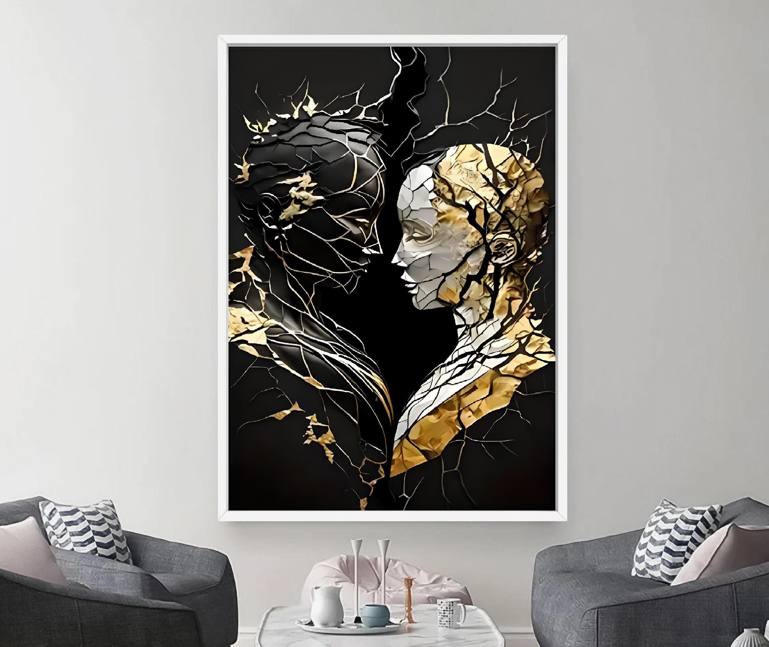 Abstract Gold Cracks Faces Canvas Art: Modern Love Design - Etsy
