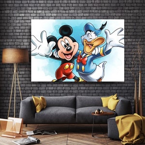 Topolino e Paperino, Amici per sempre, Disegno su tela di Topolino e Paperino, Arte su tela di Paperino
