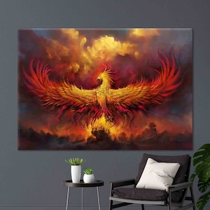 Phoenix canvas wall art Fiery Phoenix modern home Large canvas art Red Phoenix art Phoenix bird Living room deco. Ready to Hang
