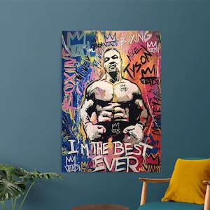 Cuadro sobre lienzo de Mike Tyson, póster de boxeador legendario, decoración de pared de boxeador profesional, cuadro sobre lienzo con efecto grafiti, campeón Mike Tyson