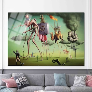Custom Glass Printing Wall Art, World Economy Wall Art, Wall Decoration, Wall Art, Salvador Dali The American Dream, Dali Dream Glass Printi