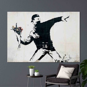Banksy Flower Wall Decor, Street Art, Abstract Printed, Painting Printed, Flower ThrowerBanksy Canvas, Graffiti Art Canvas,