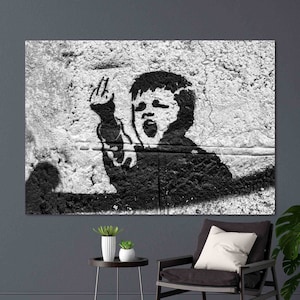 Banksy Bad Boy Canvas, Banksy Graffiti Canvas, Painting Canvas, Abstract Canvas, Boy Graffiti Artwork, Banksy Canvas Art, Middle Finger,