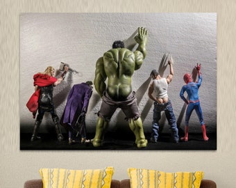 Avengers Movie Toilet Superheroes Canvas Wall Art,Superheroes Wall Art,Kids Room Wall Art,Avengers Wall Art,Movie Toilet Ready To Hang Print