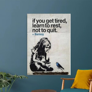 Banksy Girl and Blue Bird Canvas Art Print: Inspirational Street Art