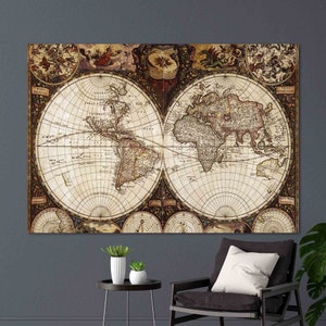 Antique Style World Map Canvas: Noua Totius Terrarum, Large Wall Decor