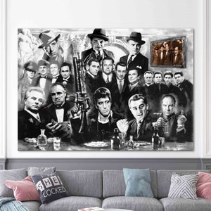 Gangster, stained glass, Gangster Collage, Mafia, Old Movie wall art, Gangster Wall Decor, Black White glass art,Famous Gangsters