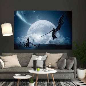 Póster en lienzo de Sephiroth VS Cloud, impresión de imagen de arte de pared en lienzo de Final Fantasy 7, póster en lienzo de Final Fantasy The Spirits Within