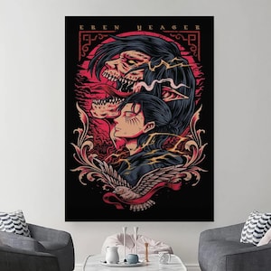 Attack on Titan Eren Jeager Wall Decor, Canvas Print, Japanese Anime Poster, Manga Art, Geeky Gift, Anime Lover Gift