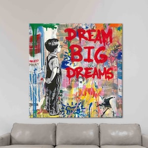Dream Big Dreams,100% Hand Painted, Graffiti Art, Pop Art Painting, Wall Decor Living Room, Office Wall Art, Original Painting