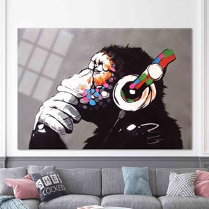Banksy Monkey Tempered Glass Wall Art: Graffiti Street Decor