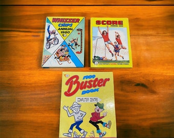 3 libri annuali degli anni '80 Buster whizzer e Chips Score vintage retrò