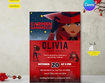 Carmen Sandiego Birthday Invitation, Editable Template, Canva Invitation, Detective Party, Mystery Party Invite, Digital, Kids Birthday