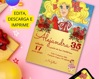Editable Candy Candy Birthday Invitation Template | Retro 70s Design | For Female Fans of the Series | Canva Digital Product