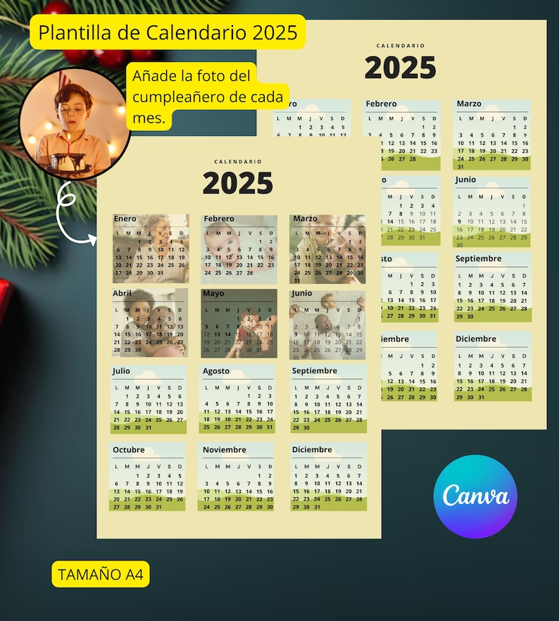 Plantillas de Calendario 2025 Editables en Canva Pack de 4 Diseños