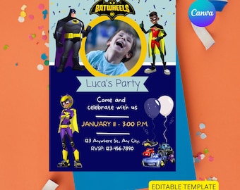 Editable Batwheels Birthday Invitation Template, Customizable Batwheels invitation, Canva Batwheels party invitation, Invitation template