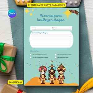 Carta Editable de Reyes Magos con Dibujos para Colorear | Plantilla Digital en Canva | Descarga Instantánea, Carta reyes magos