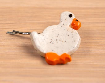 Ceramic Wandering White Duck hair pin, handmade, hand painted, hair accessory, hair clip, unique hair pin, Decorative hair pin