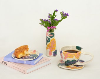 Rainbow chard ceramic mug, coffee mug, ceramic mug, mug, housewarming gift, wedding gift, birthday gift, Mother's Day gift