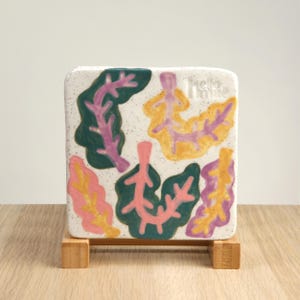 Rainbow chard ceramic coaster, coaster, hand painted, handmade, housewarming gift, birthday gift, Mother's Day gift, wedding gift