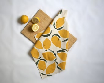 Lemons tea towel, kitchen towel, hand towel, dish towel, printed tea towel, housewarming gift, unique gift, wedding gift, birthday gift