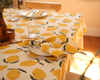 Lemon table cloth, table linens, fabric table cloth, housewarming gift, birthday gift, wedding gift, special occasion, unique gift, present