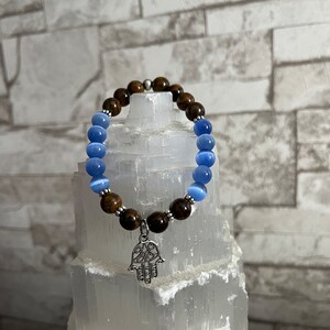 Tiger&#39;s Eye and Blue Cat&#39;s Eye Gemstone Bracelets