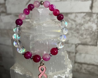 Bracciale Con Pietra Di Luna 8 Mm – Braccialetto Elastico Per Energia Positiva, Equilibrio Emotivo, Regalo Donna (rosa)