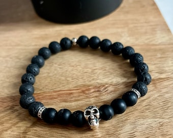 Onyx and lava stone gemstone men's bracelet