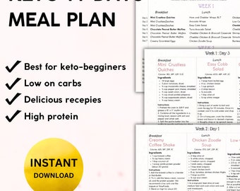 PLAN DE REPAS KETO 14 jours, Perte de poids Keto, Régime faible en glucides, PDF, Préparation de repas, Plan de repas Keto, Livre de recettes, Plan de repas sain de 14 jours